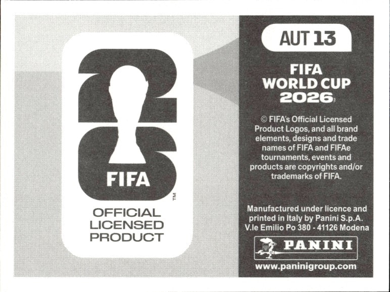 2026 Panini World Cup Austria #AUT 13 soccer trading card back