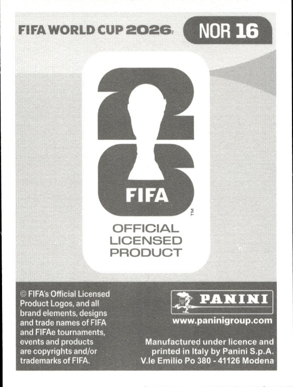 2026 Panini FIFA World Cup Alexander Sørloth #NOR 16 soccer trading card back