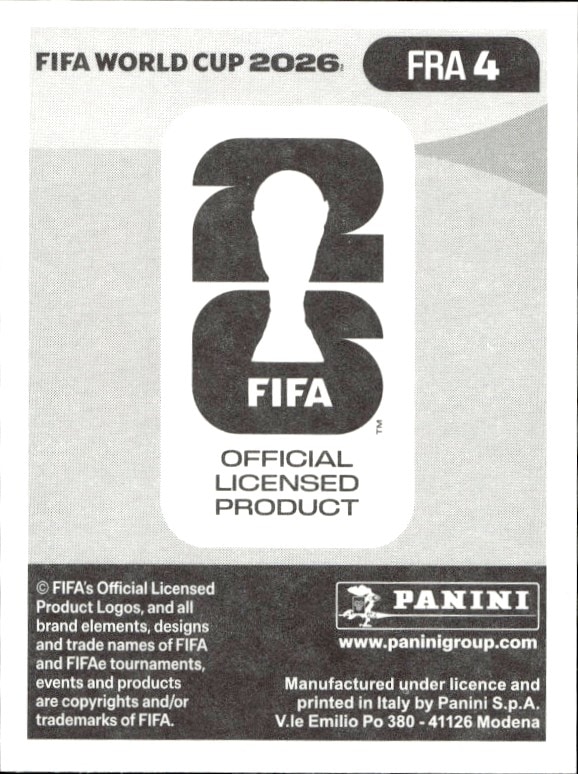 2026 Panini FIFA World Cup William Saliba #FRA 4 soccer trading card back