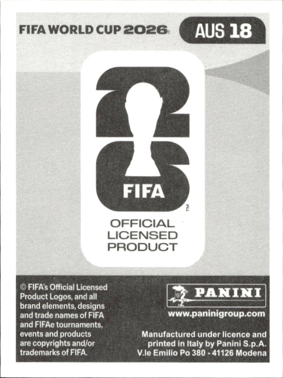 2026 Panini Fifa World Cup Kusini Vengi #AUS 18 soccer trading card back