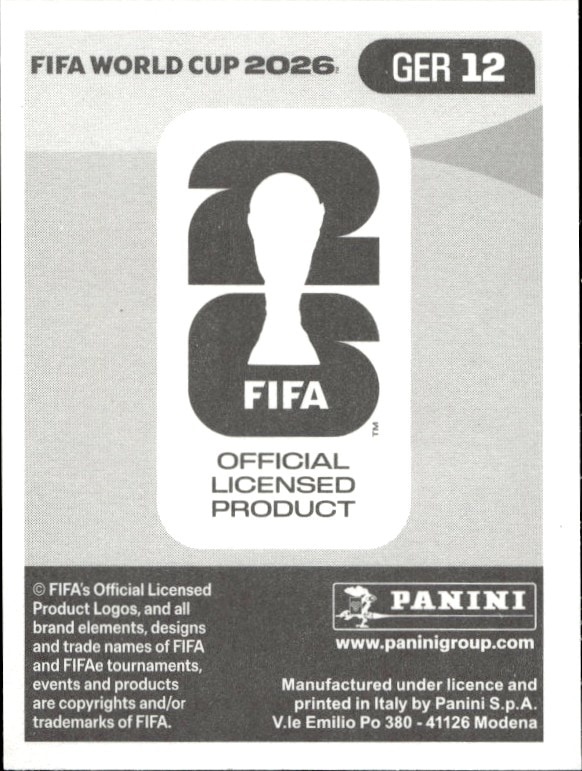 2026 Panini Fifa World Cup Felix Nmecha #GER 12 soccer trading card back