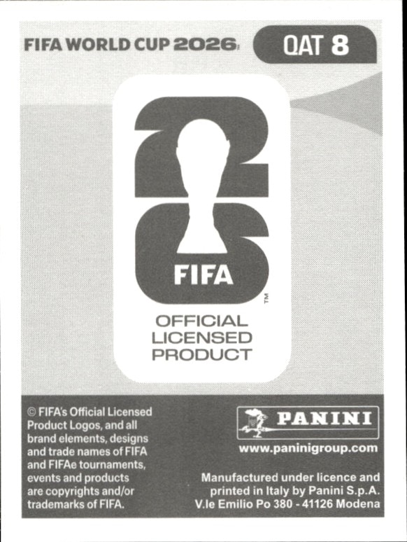 2026 Panini Fifa World Cup Tarek Salman #QAT 8 soccer trading card back