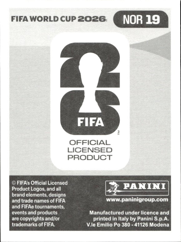 2026 Panini Fifa World Cup Antonio Nusa #NOR 19 soccer trading card back