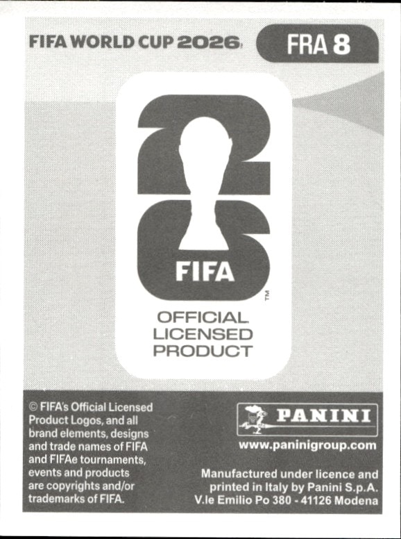 2026 Panini Fifa World Cup Lucas Digne #FRA 8 soccer trading card back