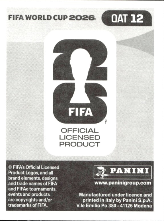2026 Panini Fifa World Cup Hamed Fatehi #QAT 12 soccer trading card back