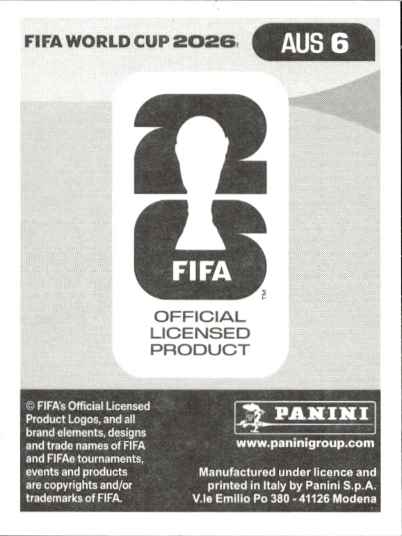 2026 Panini Fifa World Cup Jordan Bos #AUS 6 soccer trading card back