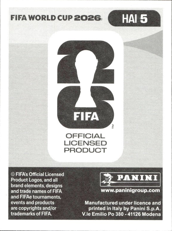 2026 Panini Fifa World Cup Jean-Kevin Duverne #HAI 5 soccer trading card back