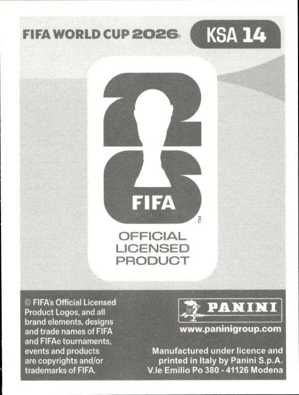 2026 Panini Fifa World Cup Saleh Abu Alshamat #KSA 14 soccer trading card back