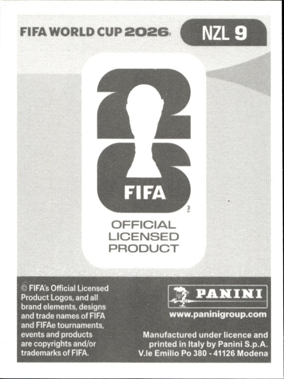 2026 Panini Fifa World Cup Finn Surman #NZL 9 soccer trading card back