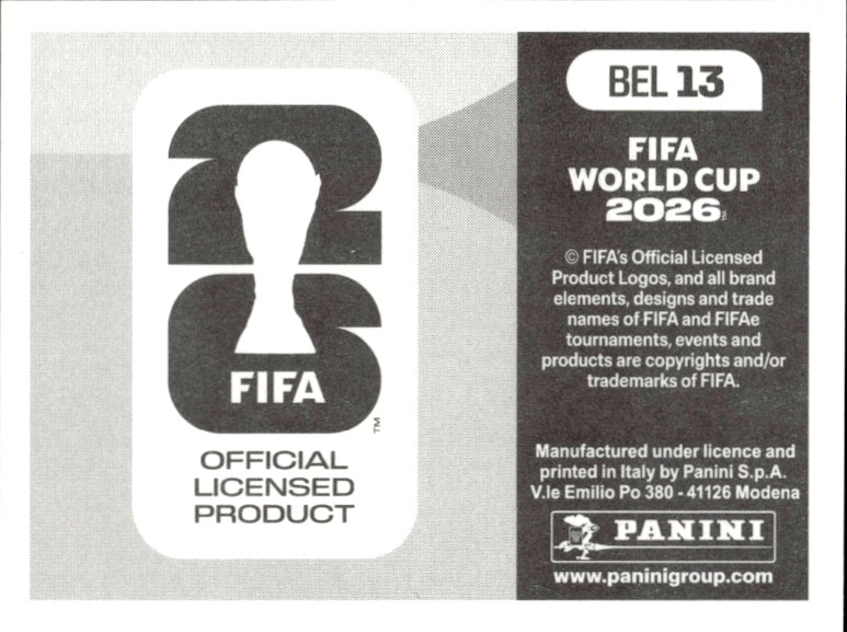 2026 Panini Fifa World Cup Belgium #BEL 13 soccer trading card back