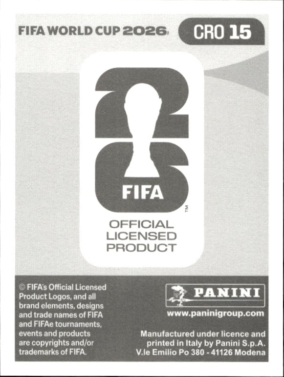 2026 Panini Fifa World Cup Petar Sučić #CRO 15 soccer trading card back