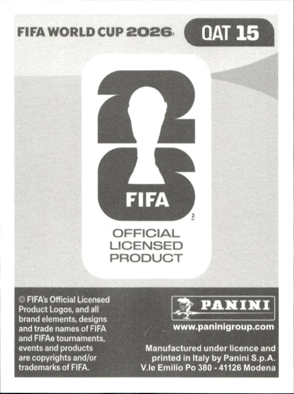 2026 Panini Fifa World Cup Abdulaziz Hatem #QAT 15 soccer trading card back