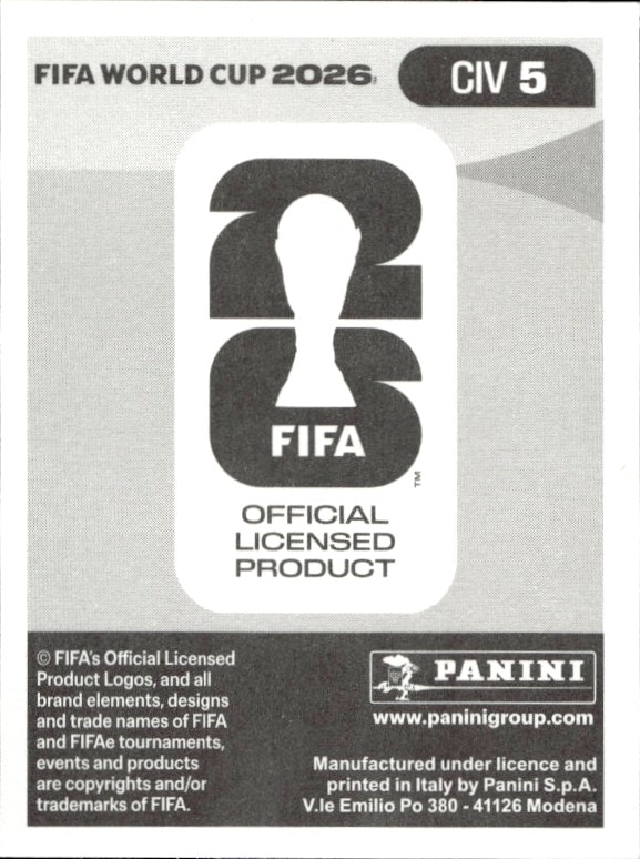 2026 Panini Fifa World Cup Odilon Kossounou #CIV 5 soccer trading card back