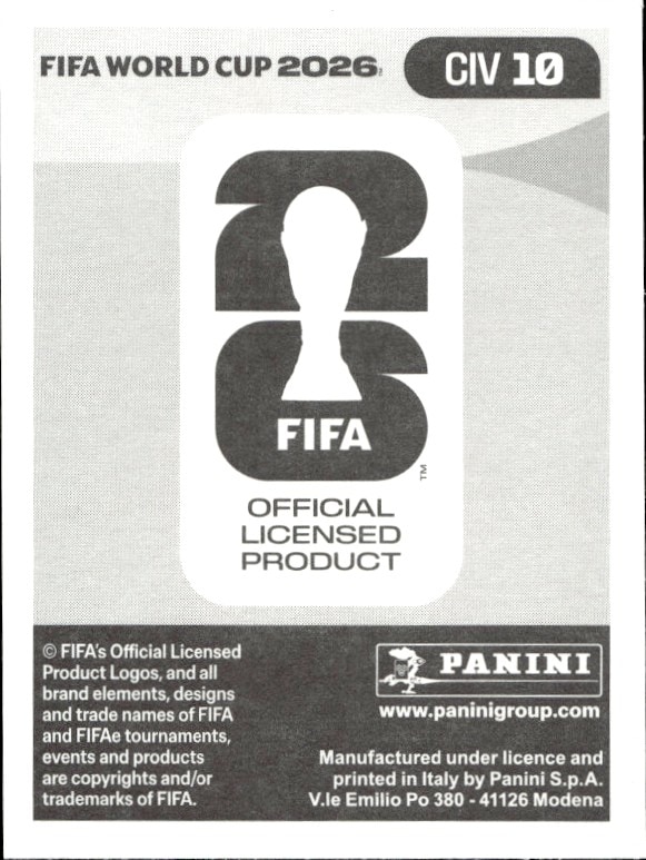 2026 Panini Fifa World Cup Franck Kessié #CIV 10 soccer trading card back