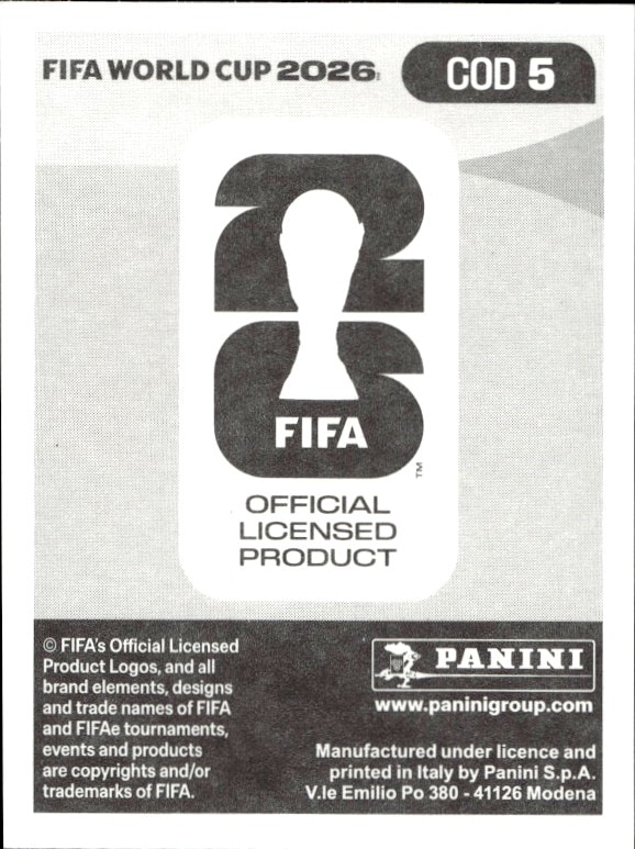 2026 Panini Fifa World Cup Arthur Masuaku #COD 5 soccer trading card back