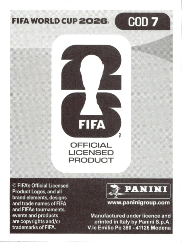 2026 Panini Fifa World Cup Joris Kayembe #COD 7 soccer trading card back