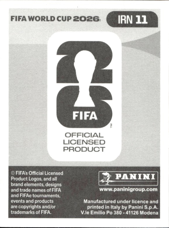 2026 Panini Fifa World Cup Saeed Ezatolahi #IRN 11 soccer trading card back
