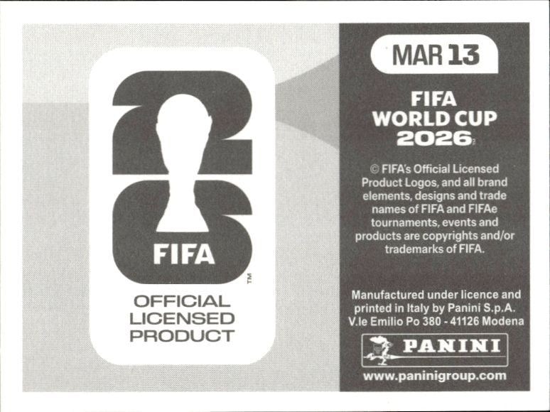 2026 Panini Fifa World Cup Morocco #MAR 13 soccer trading card back