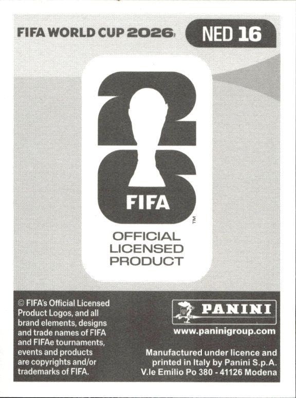 2026 Panini Fifa World Cup Justin Kluivert #NED 16 soccer trading card back