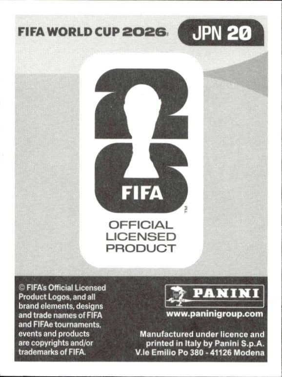 2026 Panini Fifa World Cup Ayase Ueda #JPN 20 soccer trading card back