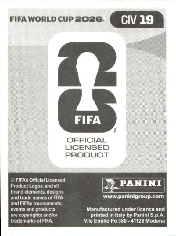 2026 Panini Fifa World Cup Evann Guessand #CIV 19 soccer trading card back