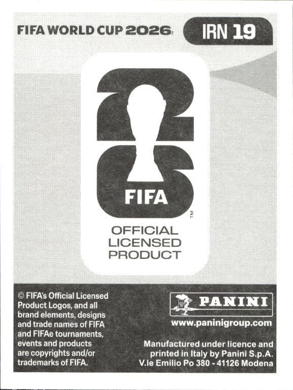 2026 Panini Fifa World Cup Alireza Jahanbakhsh #IRN 19 soccer trading card back