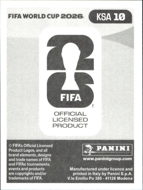 2026 Panini Fifa World Cup Ziyad AlJohani #KSA 10 soccer trading card back