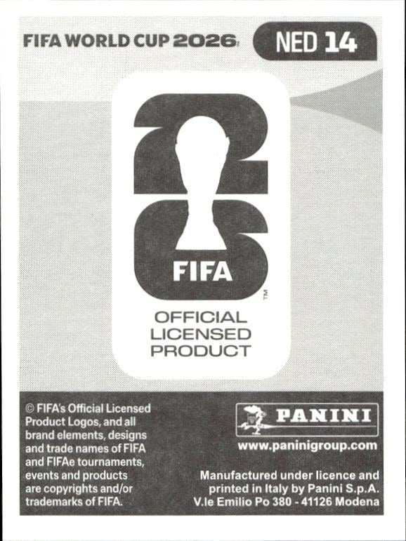2026 Panini Fifa World Cup Frenkie de Jong #NED 14 soccer trading card back
