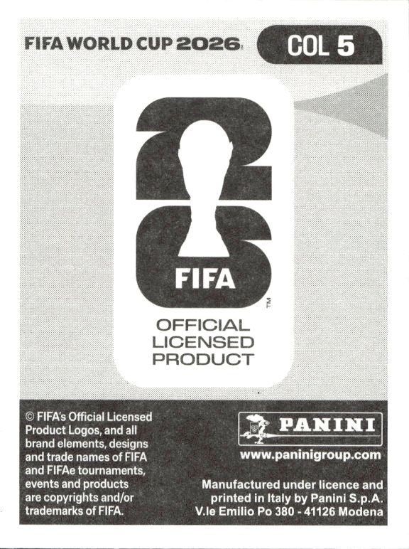 2026 Panini Fifa World Cup Verry Mina #COL 5 soccer trading card back