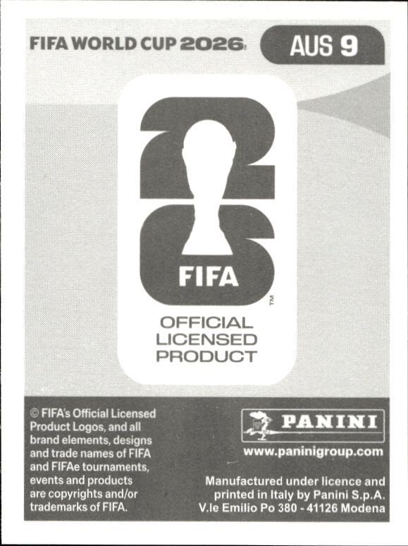 2026 Panini Fifa World Cup Lewis Miller #AUS 9 soccer trading card back