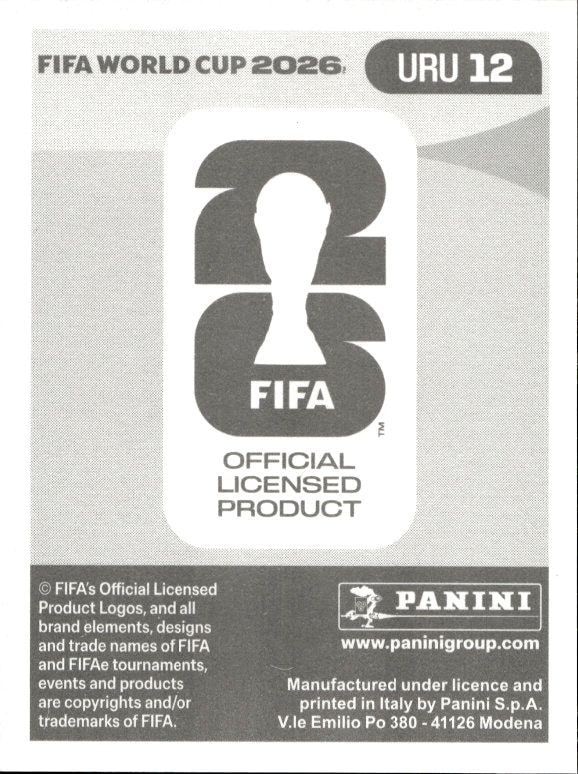 2026 Panini Fifa World Cup Rodrigo Bentancur #URU 12 soccer trading card back