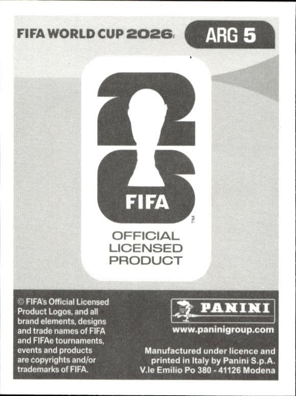 2026 Panini Fifa World Cup Nicolás Otamendi #ARG 5 soccer trading card back