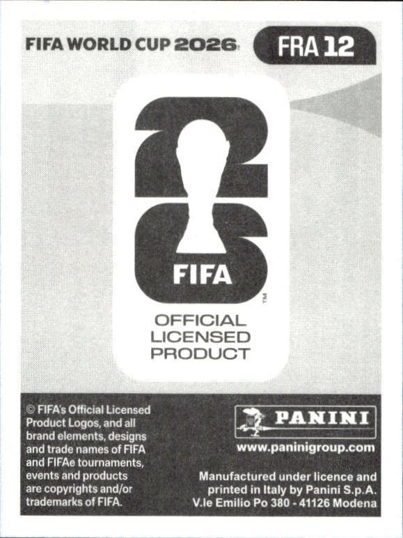 2026 Panini Fifa World Cup Adrien Rabiot #FRA 12 soccer trading card back