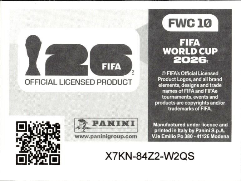 2026 Panini Fifa World Cup Uruguay #FWC 10 soccer trading card back