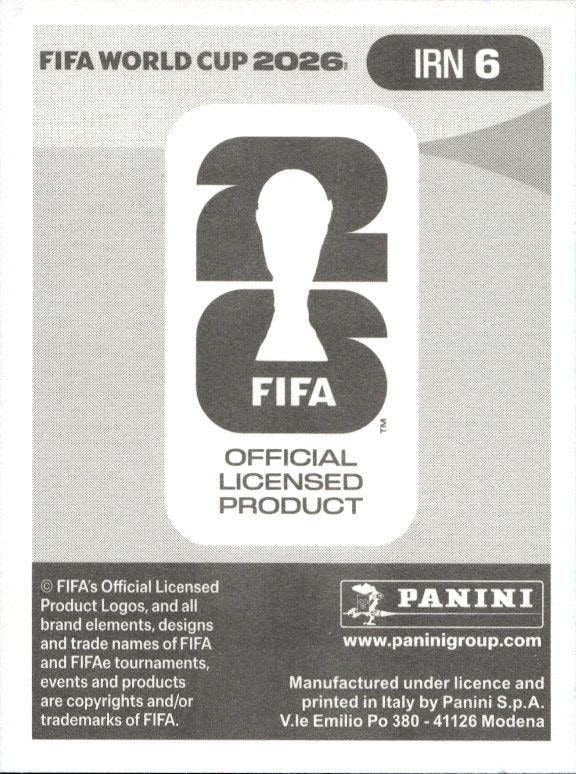 2026 Panini Fifa World Cup Shojae Khalilzadeh #IRN 6 soccer trading card back