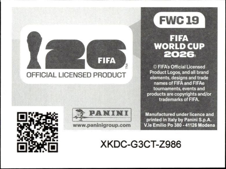 2026 Panini FIFA World Cup Argentina #FWC 19 soccer trading card back