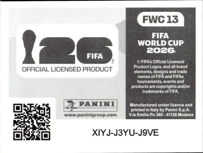 2026 Panini FIFA World Cup Germany #FWC 13 soccer trading card back