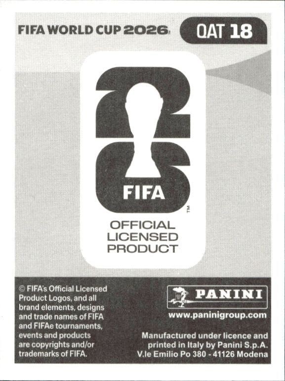 2026 Panini FIFA World Cup Akram Hassan Afif #QAT 18 soccer trading card back