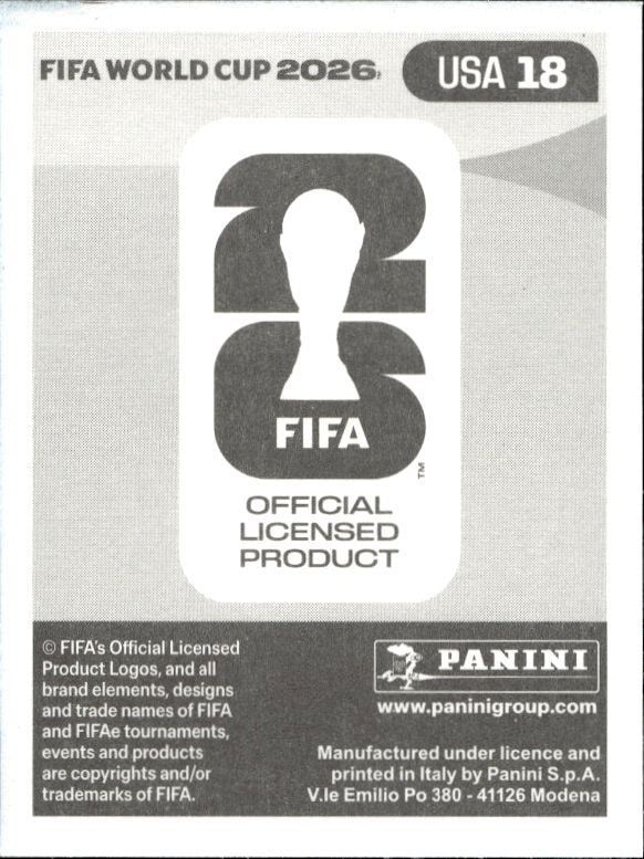 2026 Panini FIFA World Cup Ricardo Pepi #USA 18 soccer trading card back