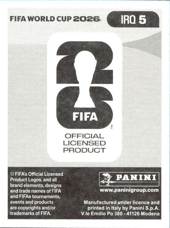 2026 Panini FIFA World Cup Akam Hashem #IRQ 5 soccer trading card back