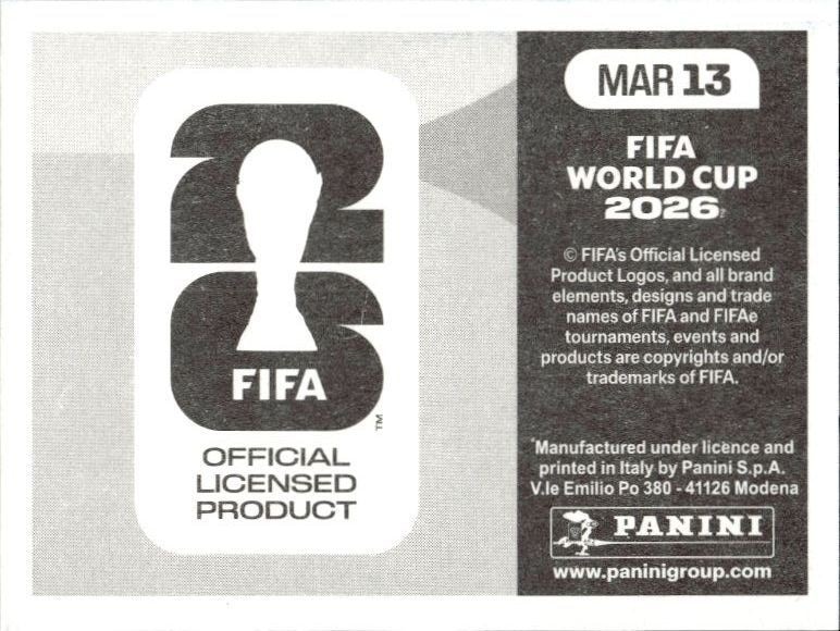2026 Panini FIFA World Cup Morocco #MAR 13 soccer trading card back
