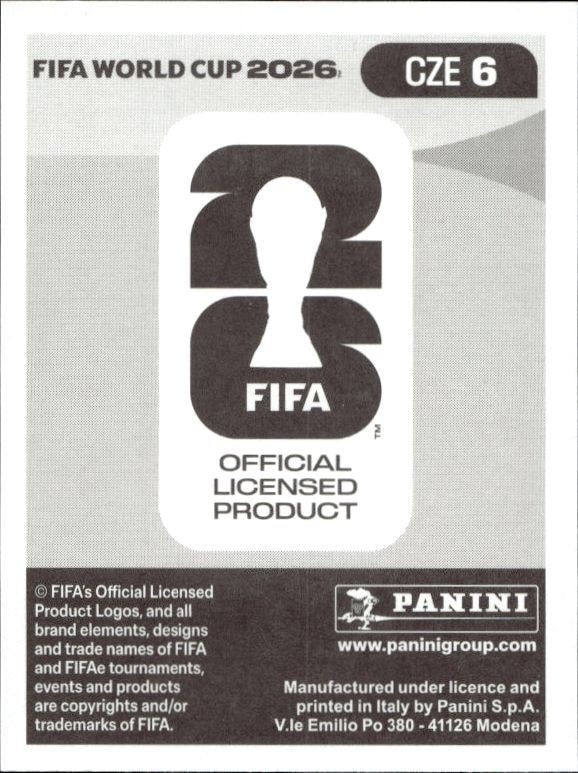 2026 Panini FIFA World Cup Jaroslav Zelený #CZE 6 soccer trading card back