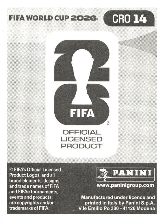 2026 Panini FIFA World Cup Mario Pašalić #CRO 14 soccer trading card back
