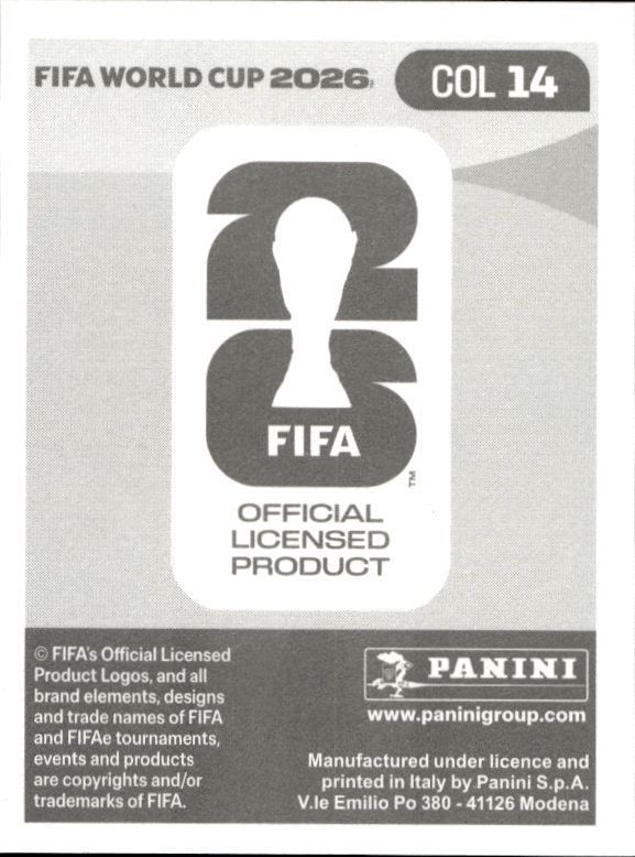 2026 Panini FIFA World Cup James Rodríguez #COL 14 soccer trading card back