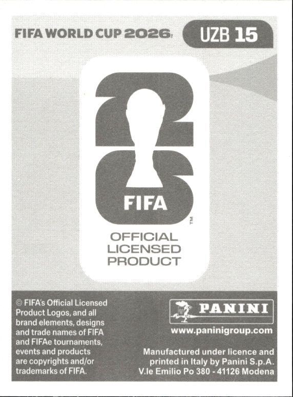 2026 Panini FIFA World Cup Khokimat Erkinov #UZB 15 soccer trading card back