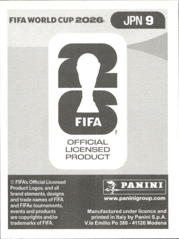 2026 Panini FIFA World Cup Yuki Soma #JPN 9 soccer trading card back