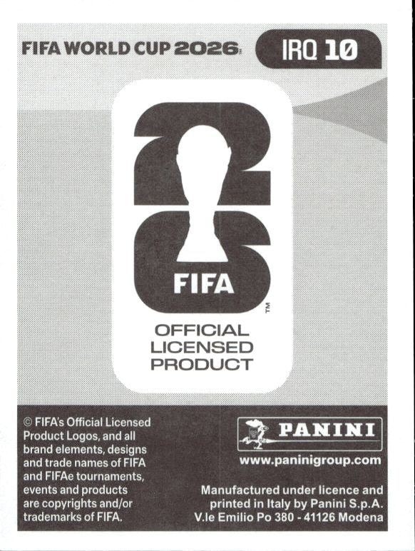 2026 Panini FIFA World Cup Amir Al-Ammari #IRQ 10 soccer trading card back