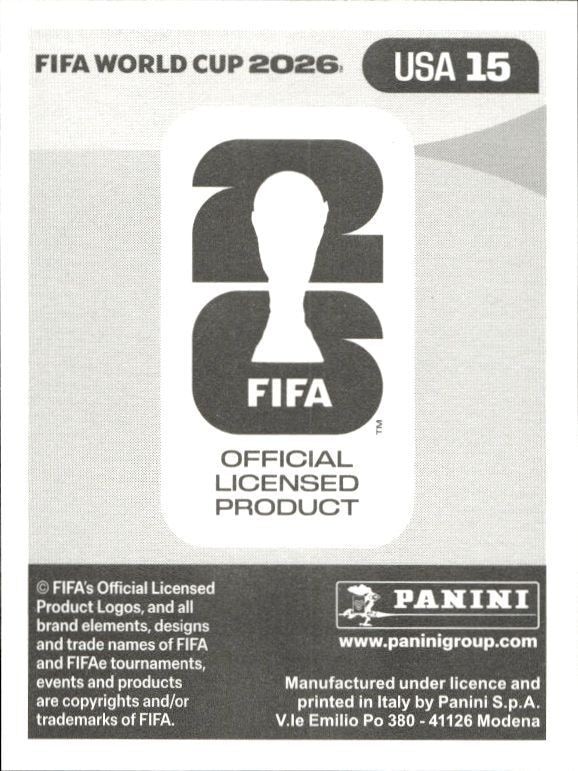 2026 Panini FIFA World Cup Malik Tillman #USA 15 soccer trading card back