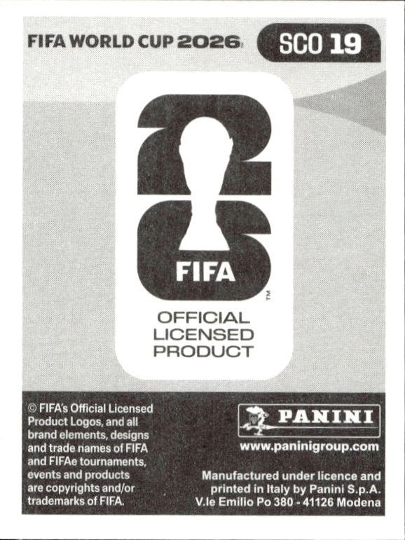 2026 Panini FIFA World Cup Oli Adams #SCO 19 soccer trading card back