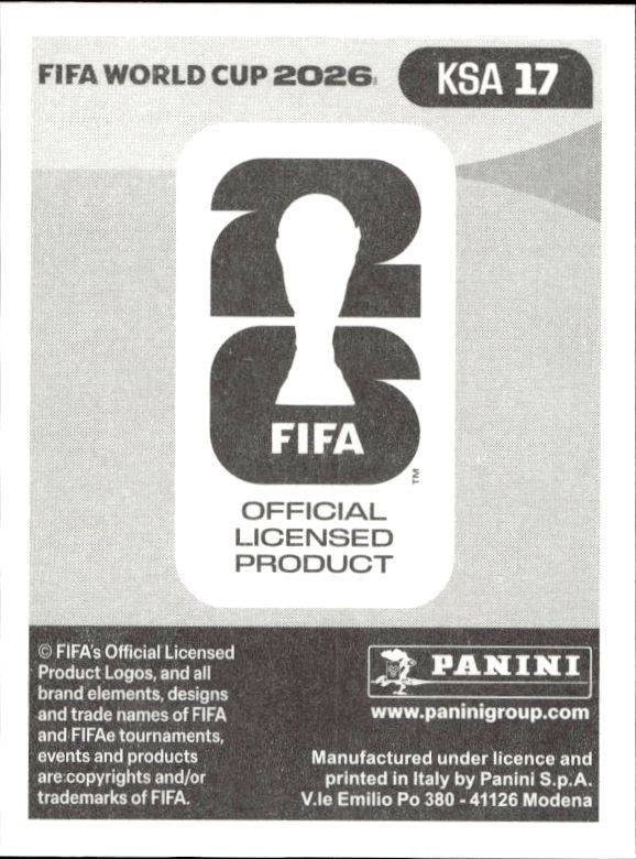 2026 Panini FIFA World Cup Abdulrahman Alobud #KSA 17 soccer trading card back